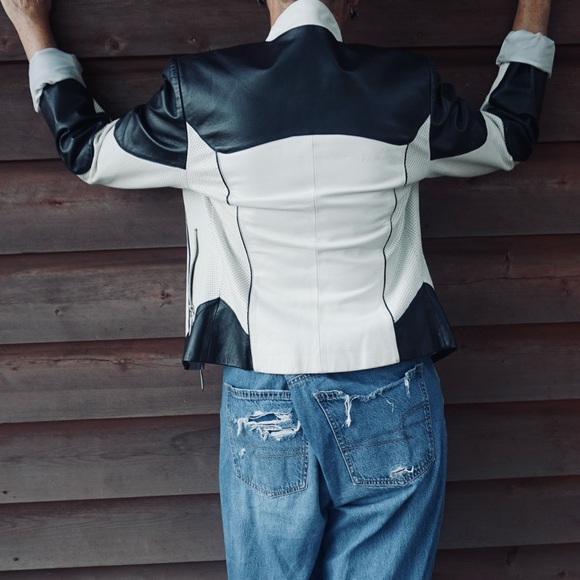 DANIER Leather Black & White Biker Jacket (US XS-S) - Picture 5 of 7